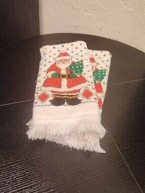 Vintage Christmas Santa Hand Towels Set of Two